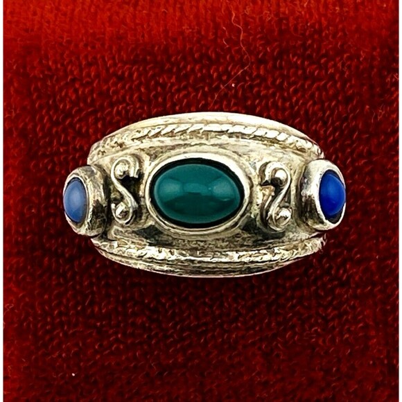 Blue and Green Onyx Sterling Silver Band Ring Size 7.5 Mexican Made Heavy  14 Gr - Picture 1 of 8